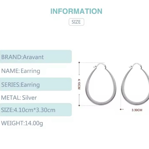 925 Silver U Shaped Hoop Earring - Picture 5 of 5